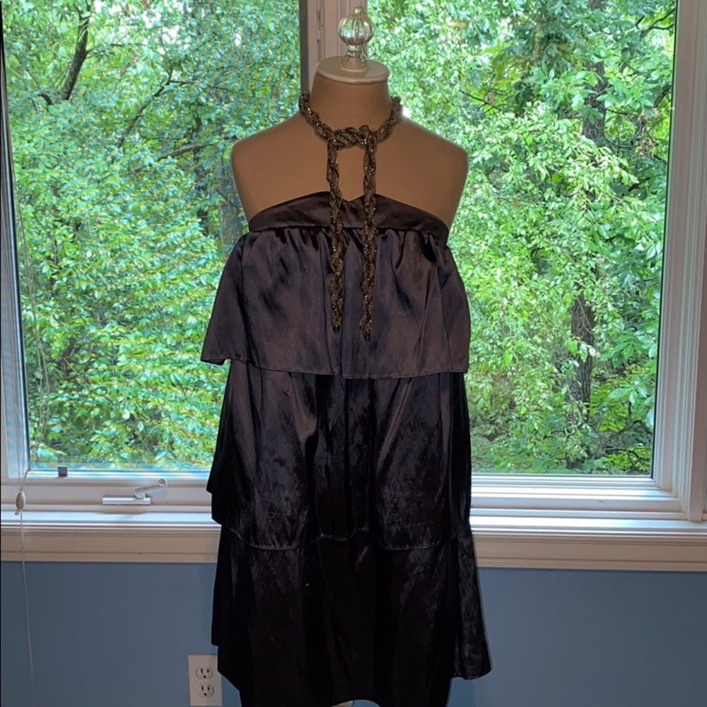 BCBG slate grey beaded neck cocktail dress